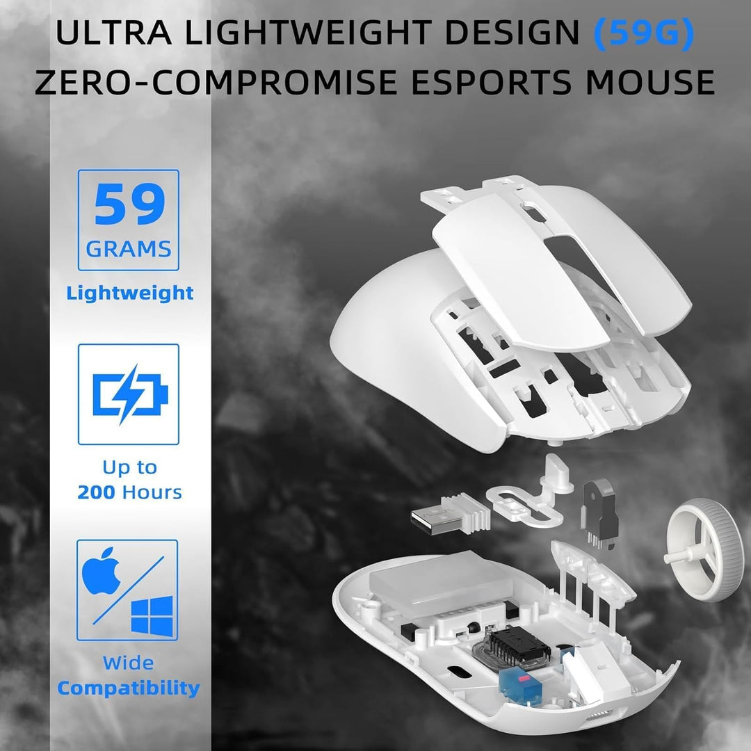 AJ139PRO Kabellose Gaming Maus, Leichtgewicht 59g FPS Mäuse, Optischer Sensor PixArt PAW3395, 26K DP