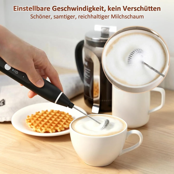 FITNATE Elektrischer Milchaufschäumer Stab, USB Handheld Milchschäumer Stab mit 3 Stufen, 2 Edelstah