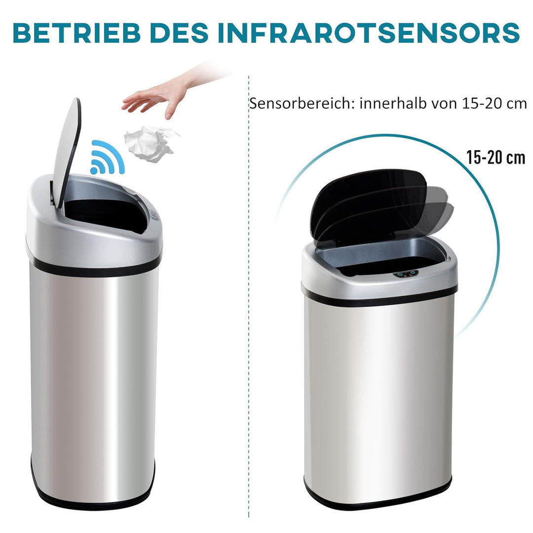 Homcom® Edelstahl Automatik Sensor Mülleimer Abfalleimer IR Sensor mit/ohne Inneneimer rund vierecki