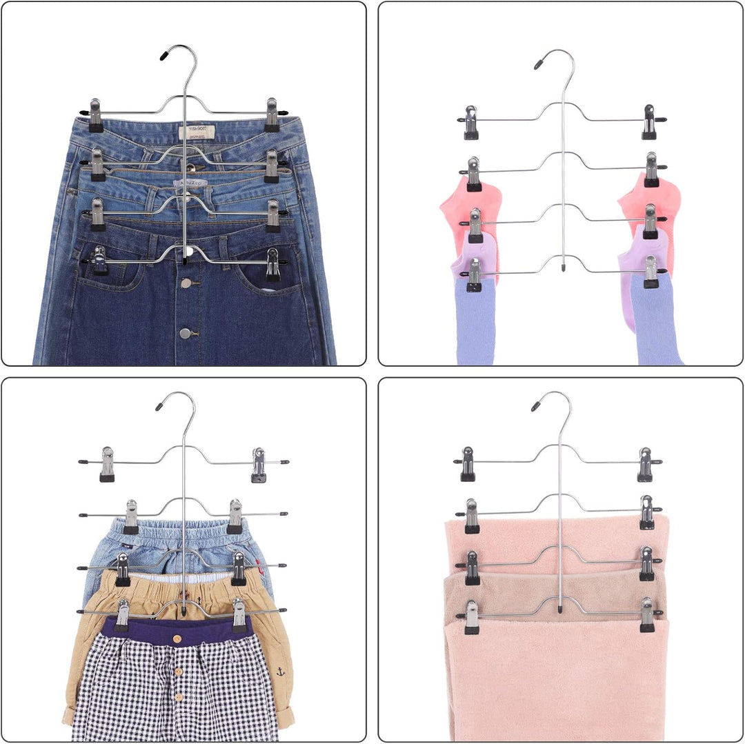 SONGMICS Hosenbügel platzsparend, Mehrfach-Rockbügel mit Clips, 3er Set, Kleiderbügel aus Metall, fü