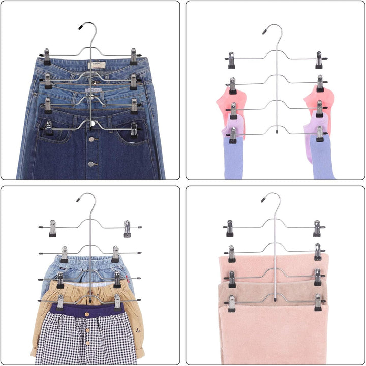SONGMICS Hosenbügel platzsparend, Mehrfach-Rockbügel mit Clips, 3er Set, Kleiderbügel aus Metall, fü