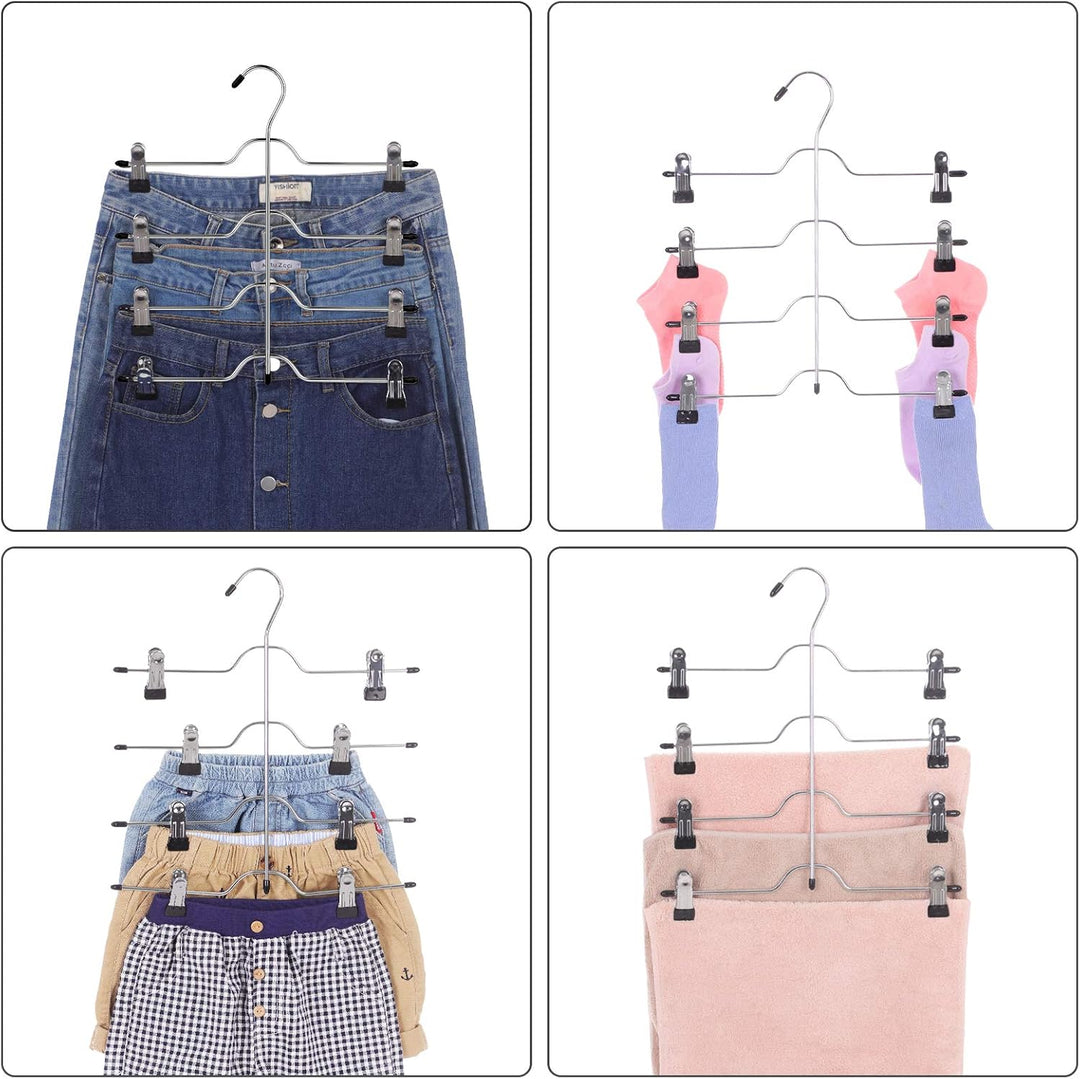 SONGMICS HosenbÜgel platzsparend, Mehrfach-RockbÜgel mit Clips, 6er Set, KleiderbÜgel aus Metall, fÜ