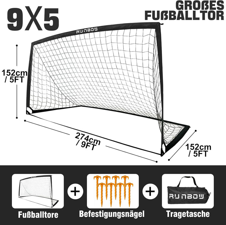 RUNBOW 274 x 152 cm Kinder Fussballtor mit Tragesack, tragbare Fussballnetze für Hinterhoftraining,