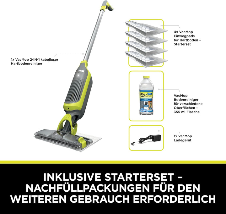 Shark VacMop Akku-Staubsauger und Wischer mit Sprühfunktion für Hartböden, 2-in-1 Sprühwischer und S
