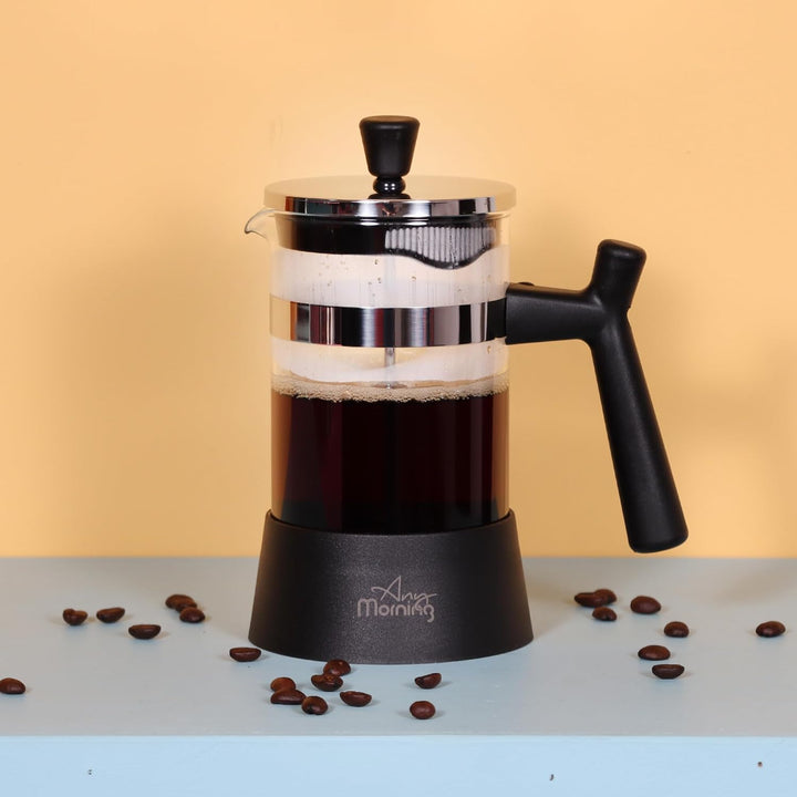 Any Morning French Press Kaffee- und Teebereiter mit feinmaschigen Edelstahlfiltern, Borosilikatglas