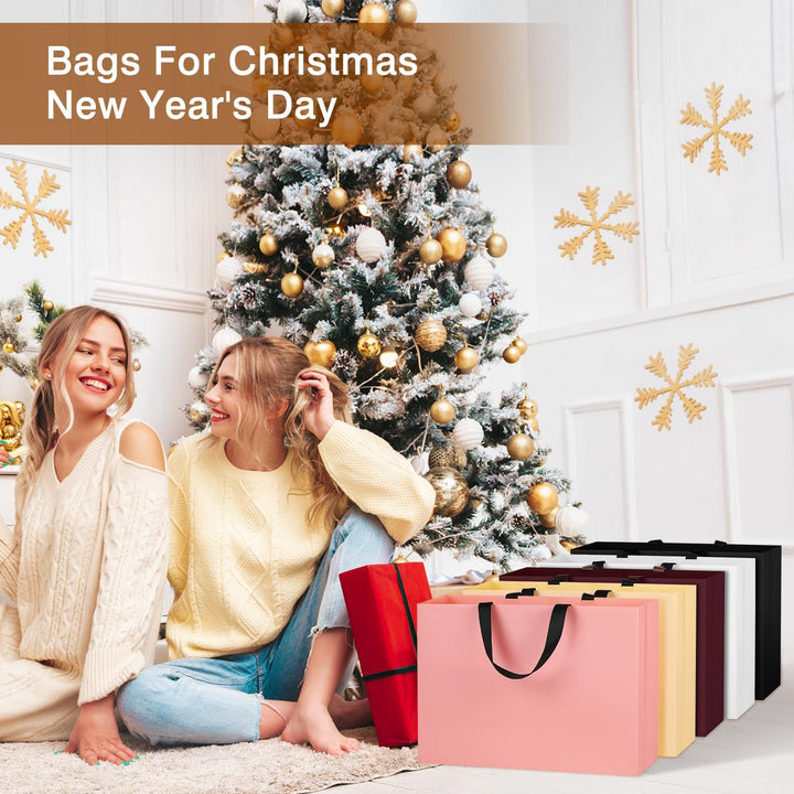 NAHRMY 10 Stück Extra Grosse Geschenktüte mit Henkel Gelb 43 x 32 x 13 cm, Geschenktüte Gross Papier