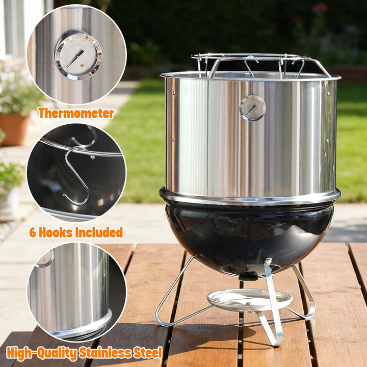 Onlyfire Edelstahl Räucherkammer Mittelkochsystem für Weber Smokey Joe 37cm Holzkohlegrill, Enthält