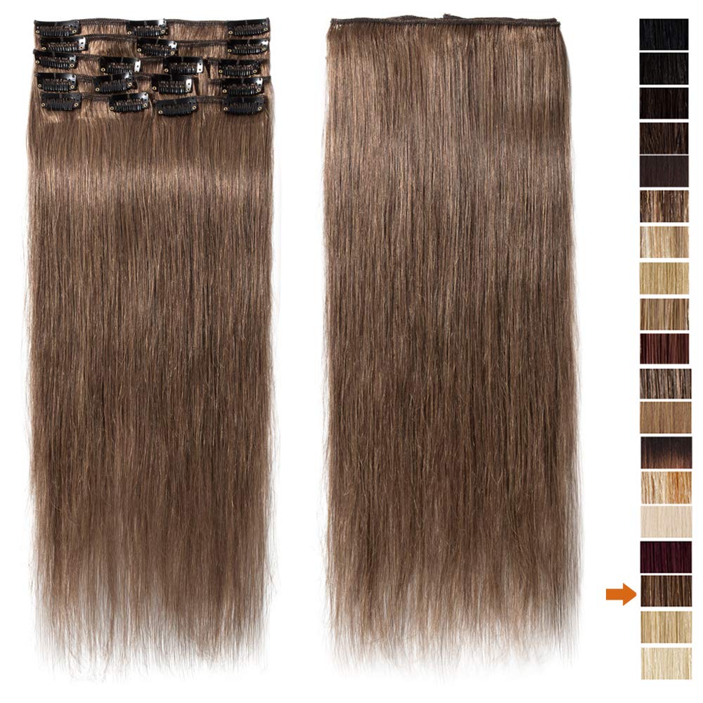 SEGO Extensions Clip in Echthaar 8 Pcs Clip in Echthaar Remy Haarverlängerung Natürliche Haarteil gl