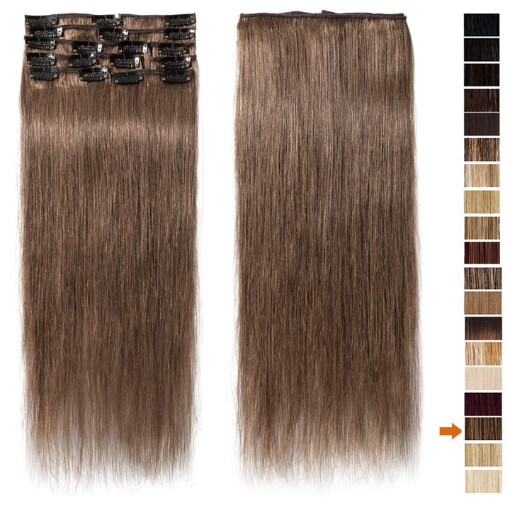 SEGO Extensions Clip in Echthaar 8 Pcs Clip in Echthaar Remy Haarverlängerung Natürliche Haarteil gl