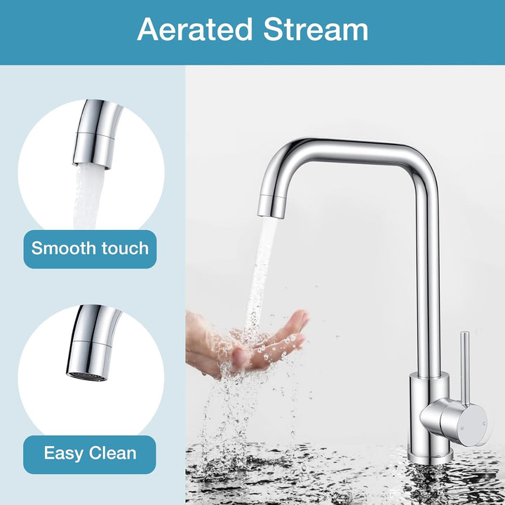 Wasserhahn Küche Edelstahl, Rainysprit Küchenarmatur Mischbatterie Küche, 360° Drehung Armatur Küche