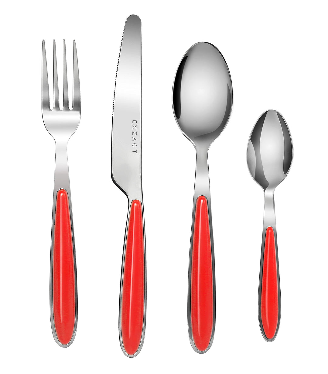 EXZACT Rostfrei Stahl Besteck Set einem Plastikhalter 24 PCS - Farbige Griffe - 6 Gabeln, 6 Messer,