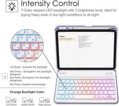 Fintie Tastatur Hülle für iPad 10. Generation 2022 (10.9 Zoll), Keyboard Case mit 7-farbig Beleuchte