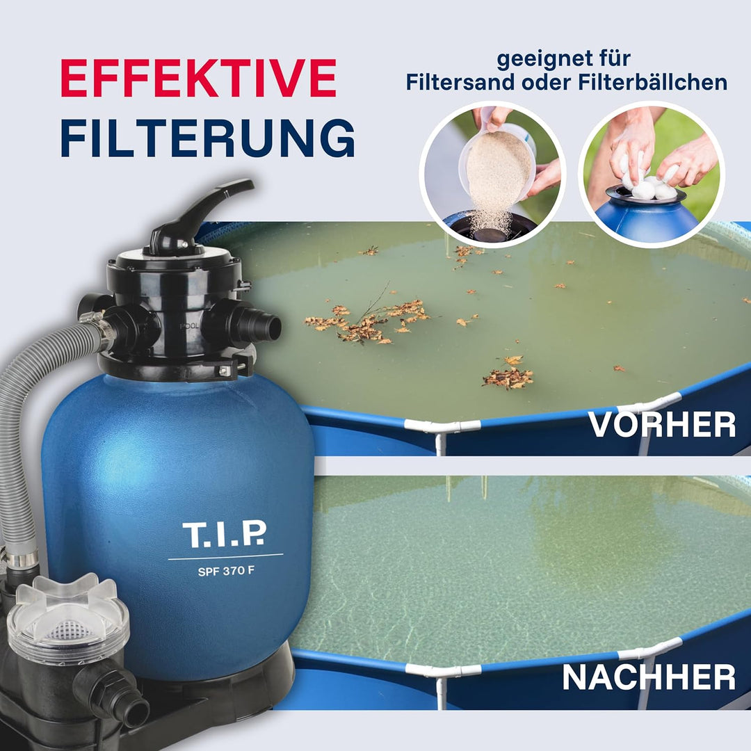 T.I.P. Sandfilteranlage - Pool Filter Set mit Vorfilter, für 40 m³ Beckengrösse, 13.200l/h Fördermen