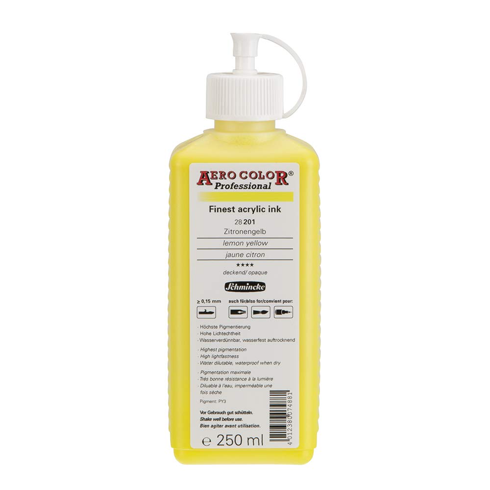 Schmincke - AERO COLOR Professional, Zitronengelb 250 ml, 28201027, feinst-flüssige, farbstarke Acry