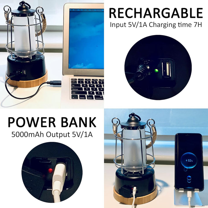 HARPER LIVING Wiederaufladbare LED-Laterne im Retro-Stil, 6 W, 370 Lumen, 5000 mAh, dimmbar, Farbwec