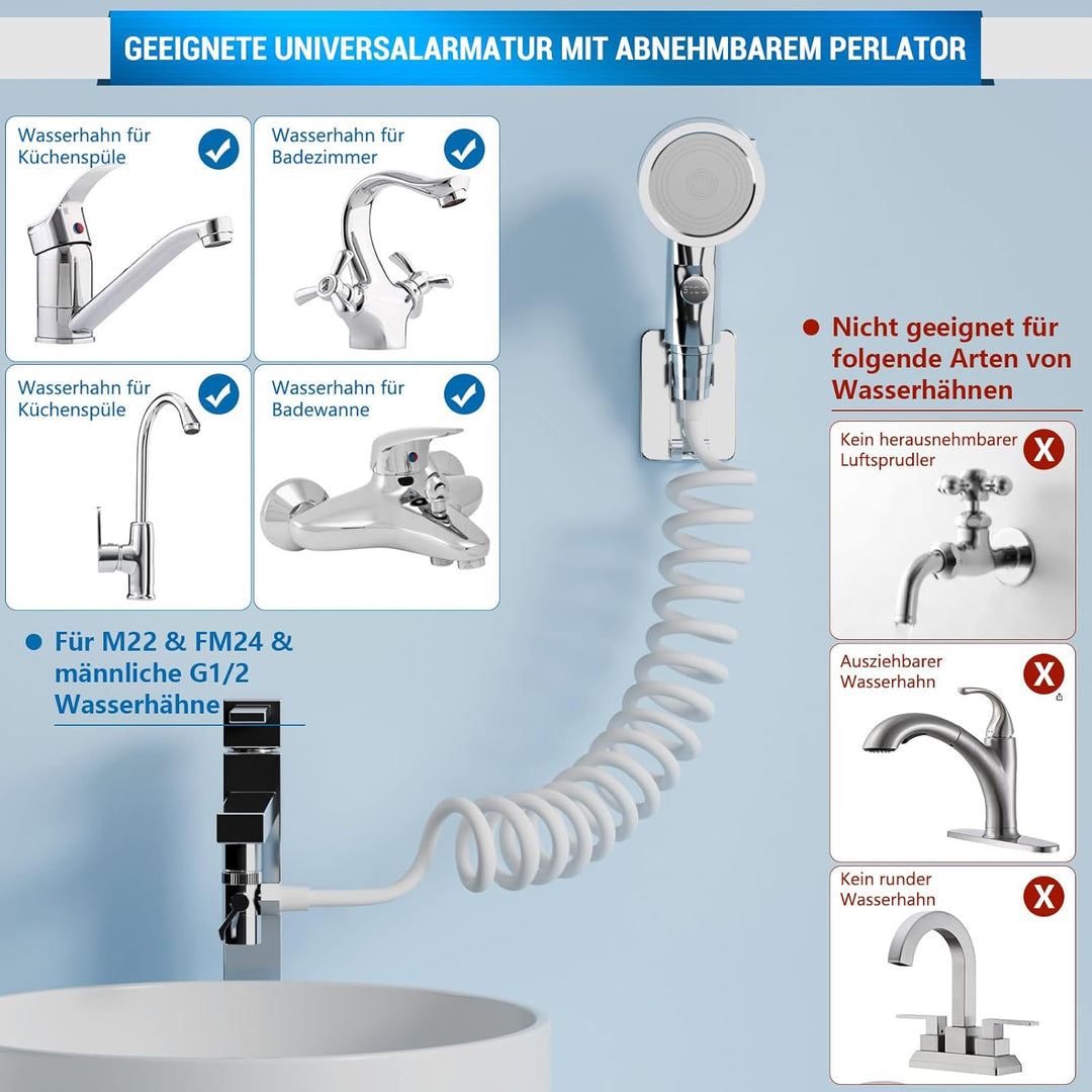 Handbrause für Waschbecken, Waschbeckenbrause mit 3M Schlauch, Handbrause Duschkopf Set Mit Halterun
