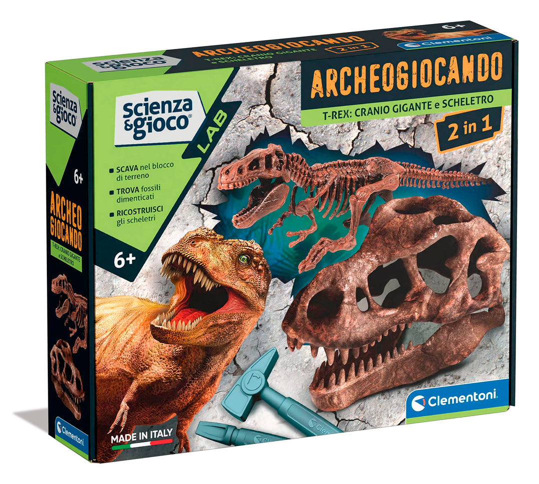 Clementoni - Wissenschaft Archäogiocando-Dig Trex 2in1-Dinosaurus, Fossilien zum Ausgraben und Zusam