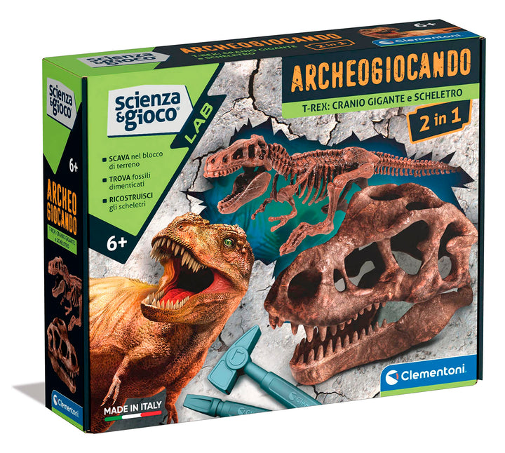 Clementoni - Wissenschaft Archäogiocando-Dig Trex 2in1-Dinosaurus, Fossilien zum Ausgraben und Zusam