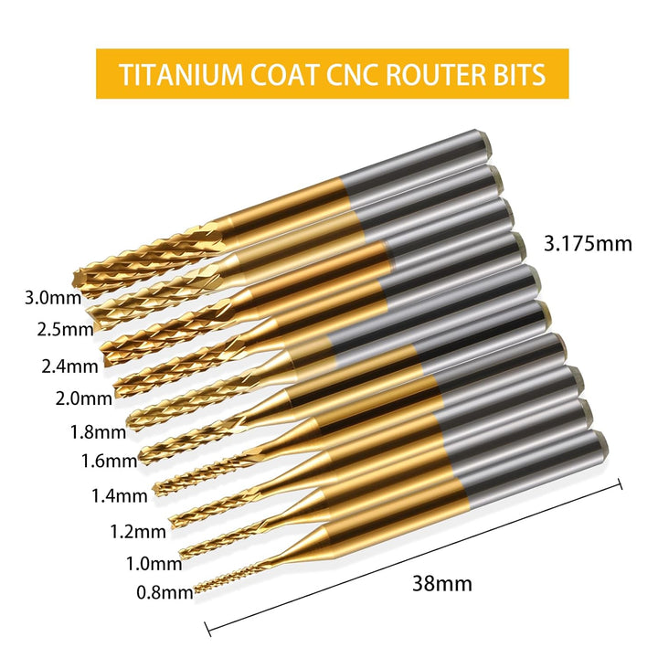 10 Stücke Hartmetall Schaftfräser, 1/8 Schaft Titan Coat CNC Fräser Stückchen Fräser Schnitzsatz, St