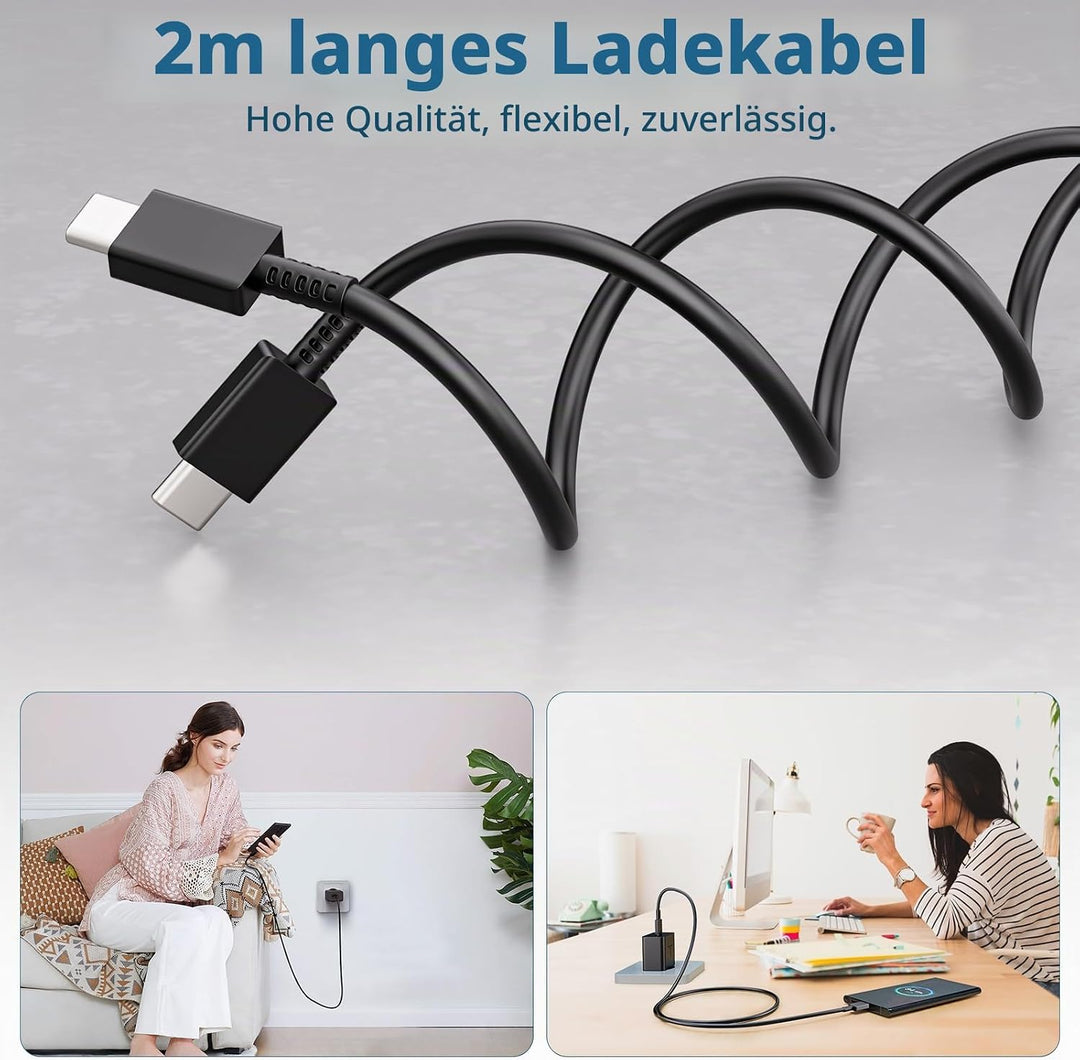 2er-Pack 25W USB C Ladegerät, Schnellladegerät Netzteil Super Fast Charger mit 2 m Ladekabel Schnell