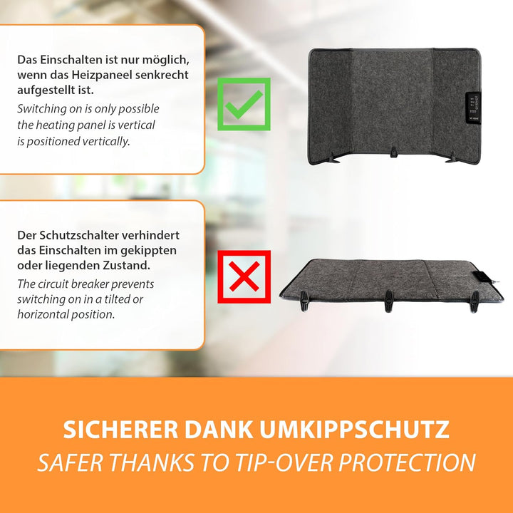 Mi-Heat Infrarot Schreibtischheizung 51x100cm Heizpaneel 165W Standheizung für Büro Schreibtisch Arb