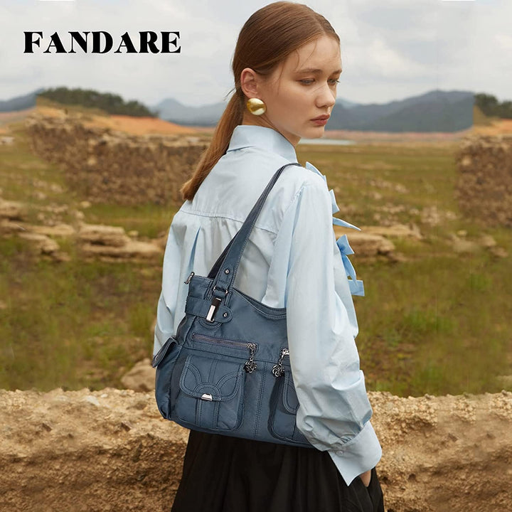 FANDARE Gross Schultertasche Damen Umhängetasche Frauen Vintage Schulranzen Wasserdicht PU Leder Wom