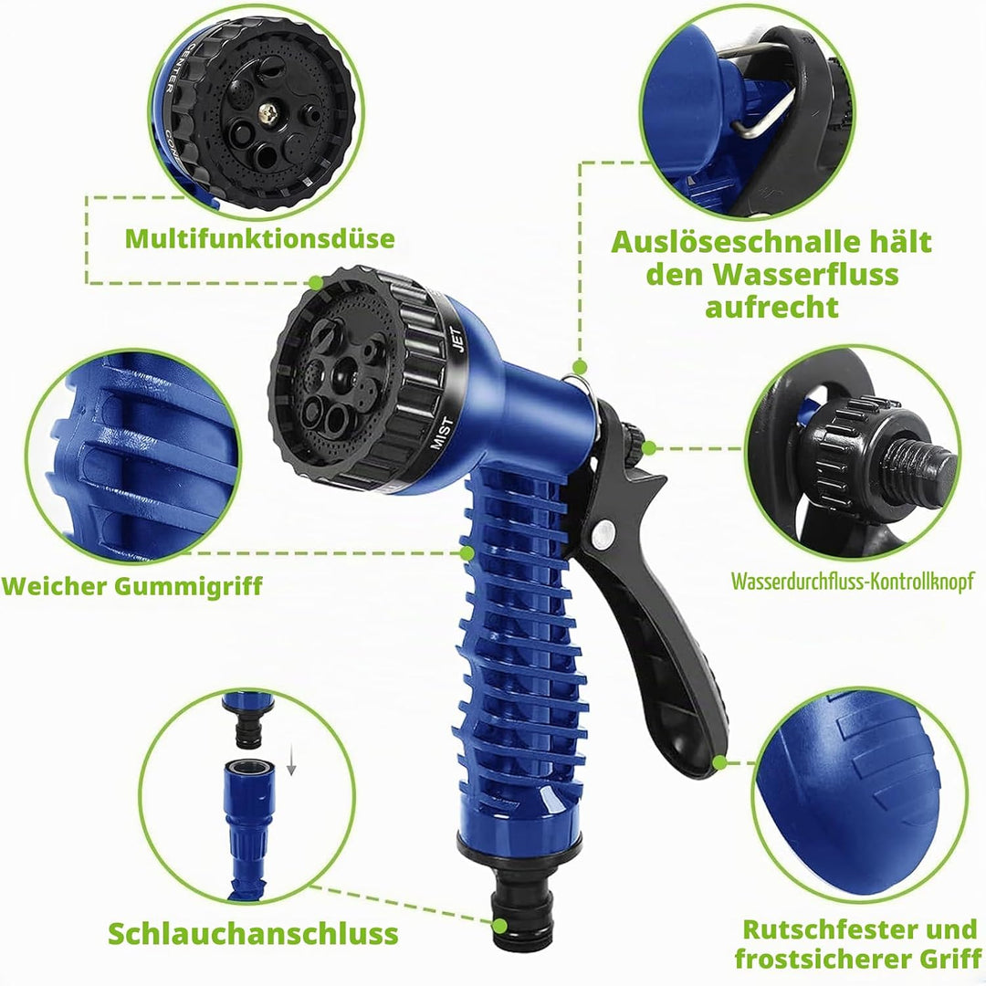 Gartenschlauch Flexibel, Wasserschlauch Dehnbar Flexibler Gartenschlauch 15 m mit 7 Funktionen Garte