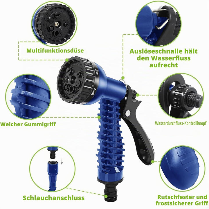 Gartenschlauch Flexibel, Wasserschlauch Dehnbar Flexibler Gartenschlauch 15 m mit 7 Funktionen Garte