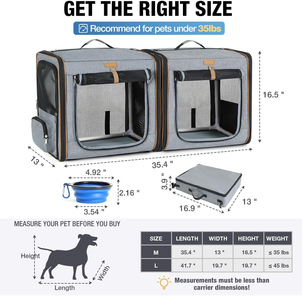Lekeinchi 2-in-1 Hundebox Transportbox Katze für Mittelgrosses Haustier, Faltbare Katzentransportbox