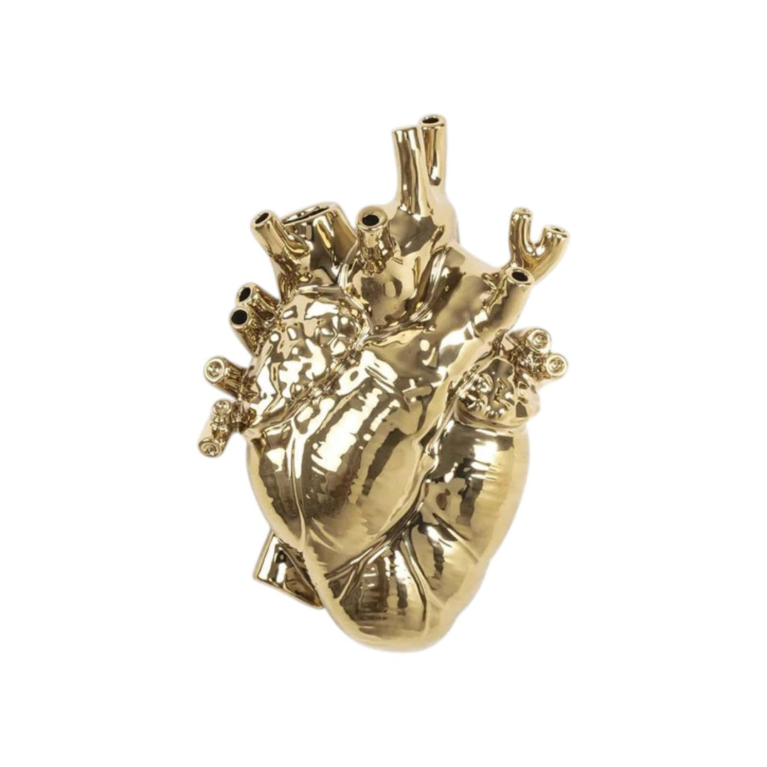 Seletti „Love in Bloom“ Gold Vase, Herz, Goldbeschichtung.