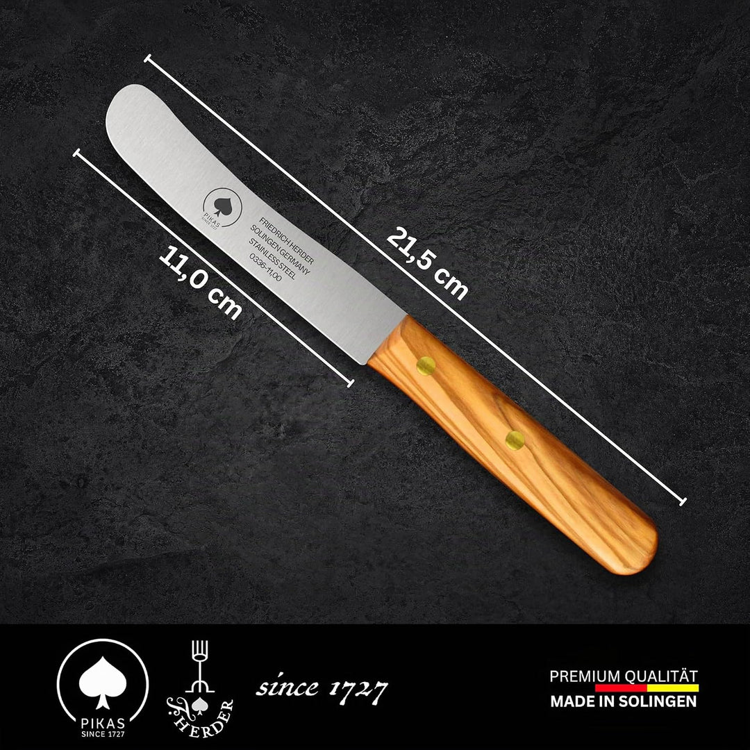 Solingen Messer, 4er Set Olive Holzgriff, Premium Buckelmesser, Klinge rostfrei 11cm - Küchenmesser,