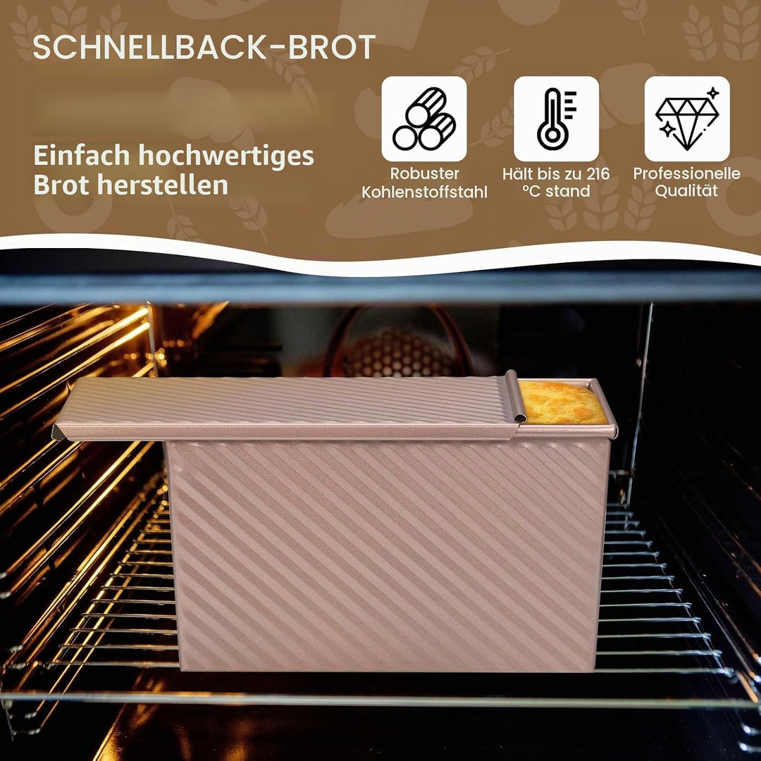 4 Stück Brotbackform Set, Toastbrot Backform mit Deckel 450g und 230g, Brotbackformen aus Kohlenstof