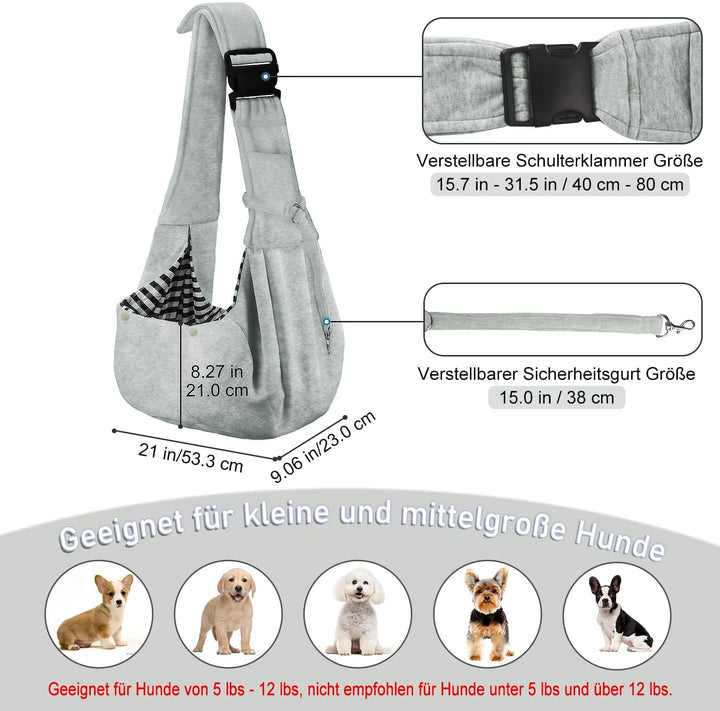 PETLOFT Tragetuch Hund, Reversibel Kleine Hundetrage, Einstellbar Pet Tragetuch, Freisprecheinrichtu