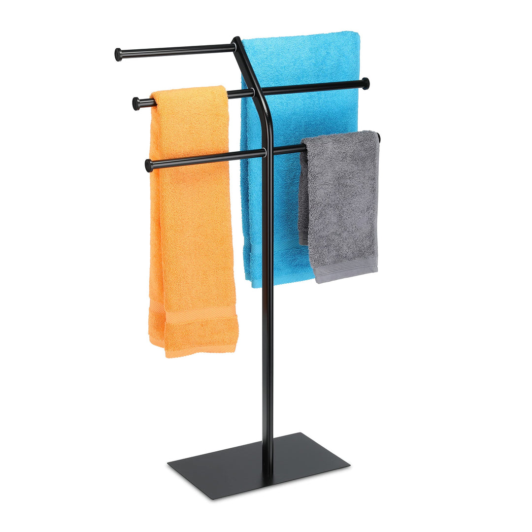 Relaxdays Handtuchhalter, 3 Stangen für 6 Tücher, freistehend, Badezimmer u. Küche, Eisen, HBT: 87x5