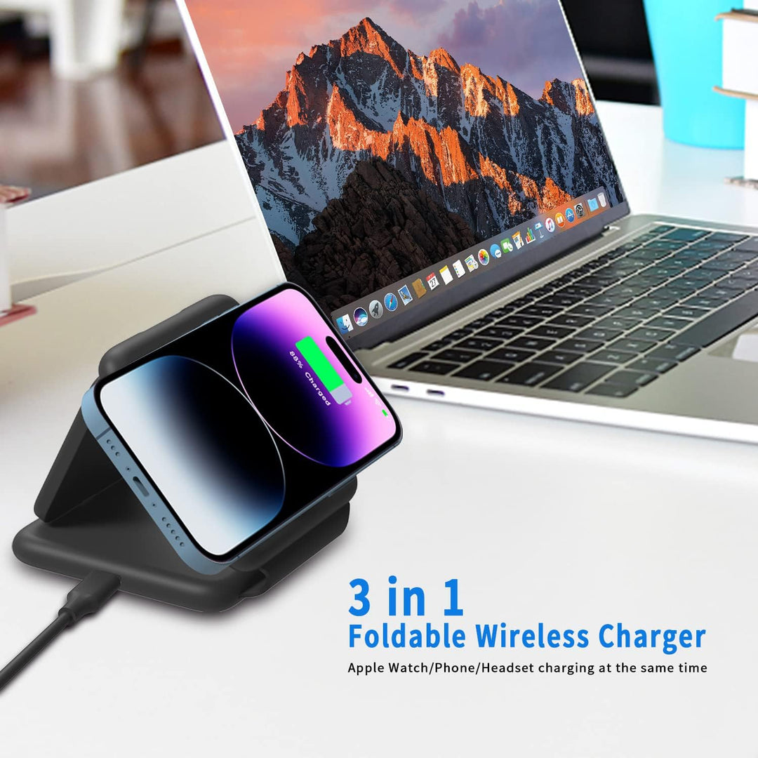 3 in 1 Faltbar Kabelloses Ladegerät,Foldable Wireless Charger iPhone Magnetic Charging Pad for iPhon