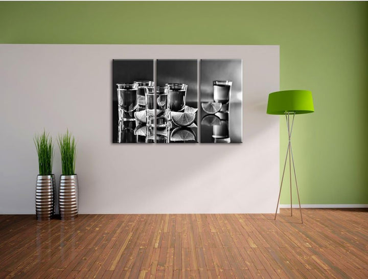Pixxprint Tequila mit Limetten als Leinwandbild | Grösse: 3 Teilig (120x80) | Wandbild| Kunstdruck |