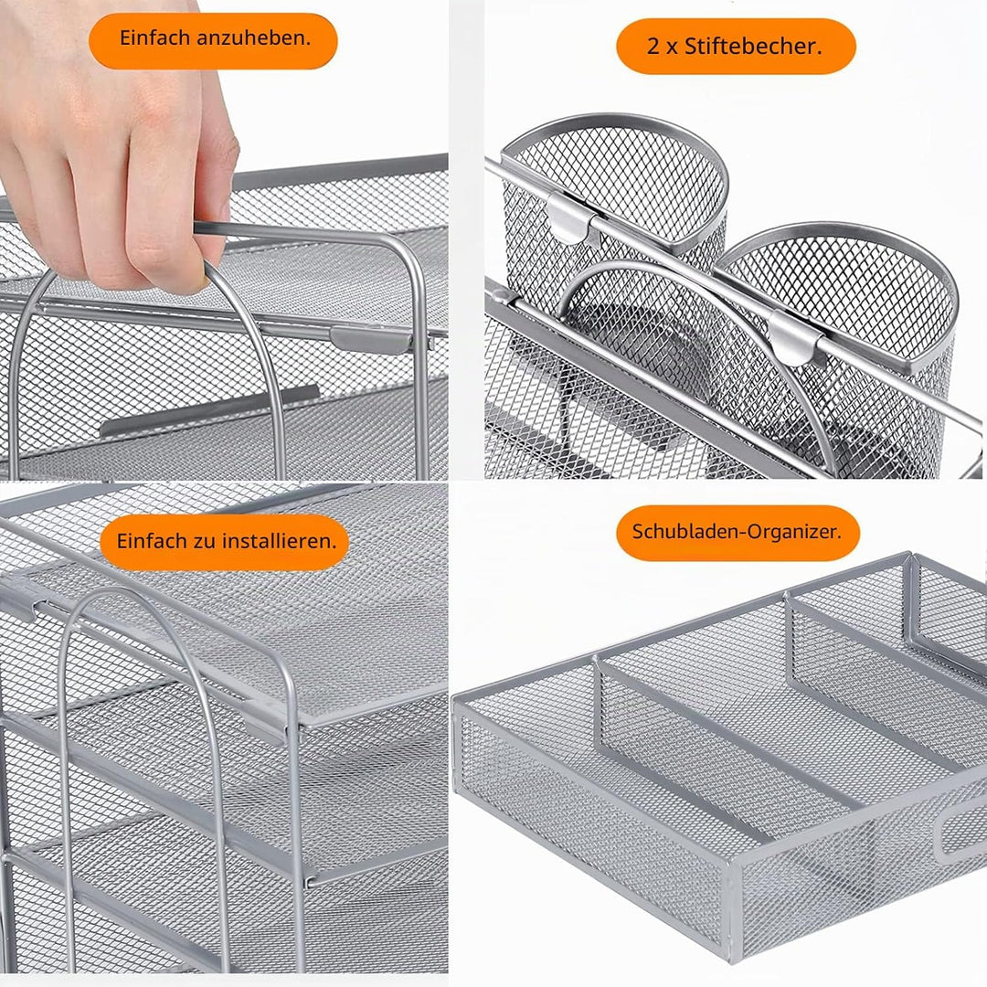 Vikmyer 4-Trays Desktop File Organizer, Mesh Office Desk Supplies Organizer Dokument Brieffachhalter