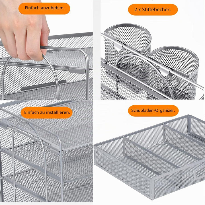 Vikmyer 4-Trays Desktop File Organizer, Mesh Office Desk Supplies Organizer Dokument Brieffachhalter
