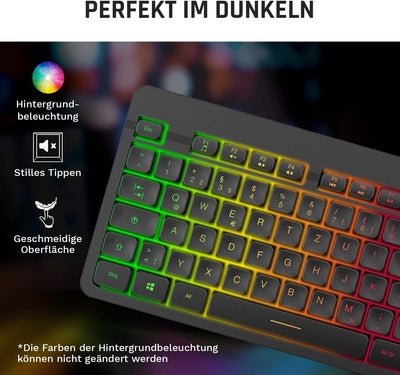 KLIM Light V2 Gaming Tastatur Kabellos QWERTZ + NEU 2023 + flach, ergonomisch, dezent, wasserresiste