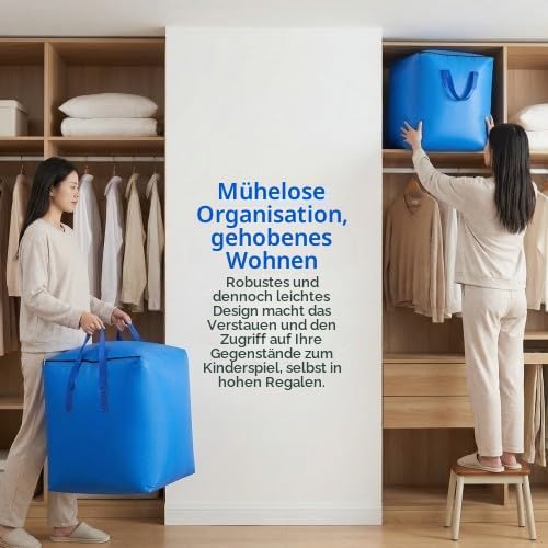 2 Stück Aufbewahrungstaschen, Heavy-Duty Umzugstaschen, 240L 50*60*80cm, Extra Grosse Aufbewahrungst