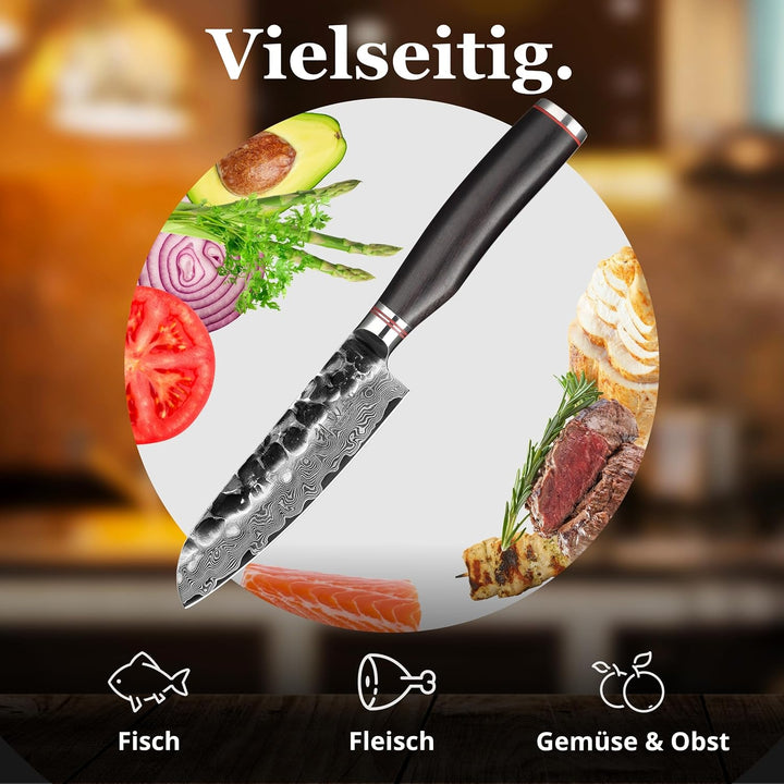 Wakoli Ebo Damastmesser kleines Santoku Messer extrem scharfe 12 cm Klinge aus 67 Lagen I Damast Küc