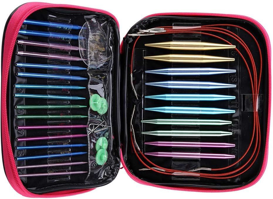 Stricknadeln, austauschbare Nadeln Set Bunte Rundstricknadeln aus Aluminium Ring Set Strickzubehör f
