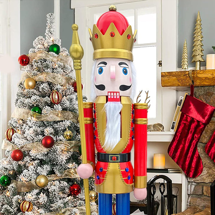 CDL 1,5 m hoch, lebensgross, gross, riesiger roter Weihnachts-Nussknacker, König, Ornament auf Ständ
