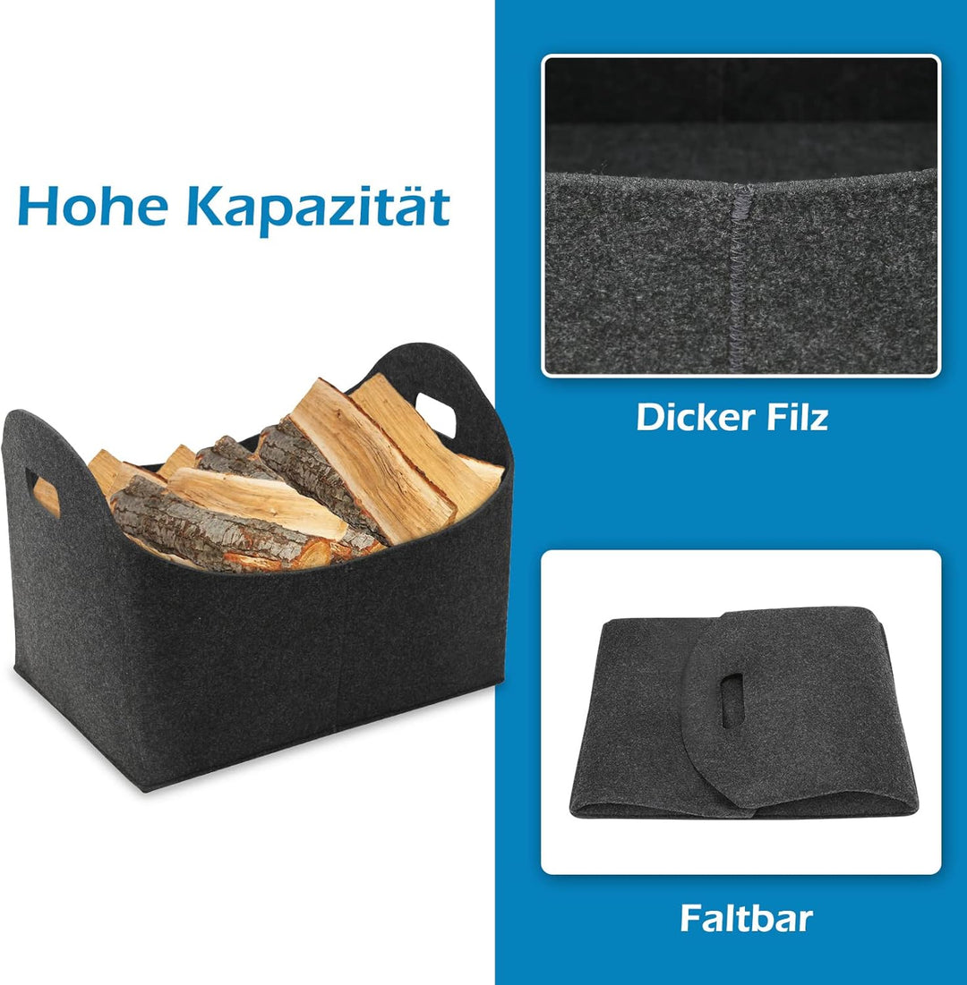 2er Set Holzkorb Filztaschen, Feuerholzkorb Filzkorb Kaminholz, Multifunktionale Allzweckkorb Kaminh