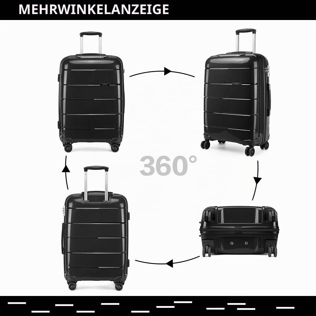 KONO Hartschalenkoffer Koffer Trolley Reisekoffer mit 4 Rollen TSA Schloss und YKK Reissverlüsse Pol