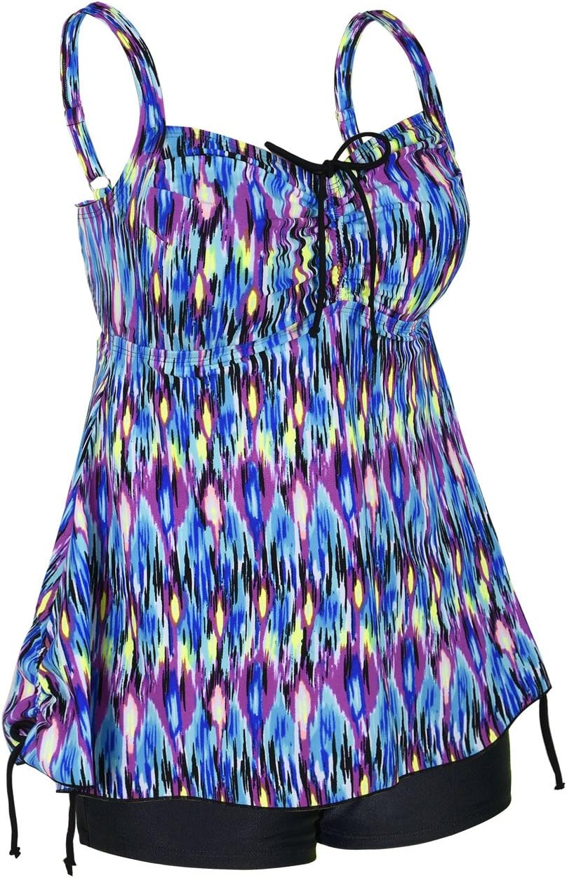 Hilor Damen Retro-Kordelzug mit rüschen besetzten Halter floral Tankini Set Two Badeanzug 24 blau po