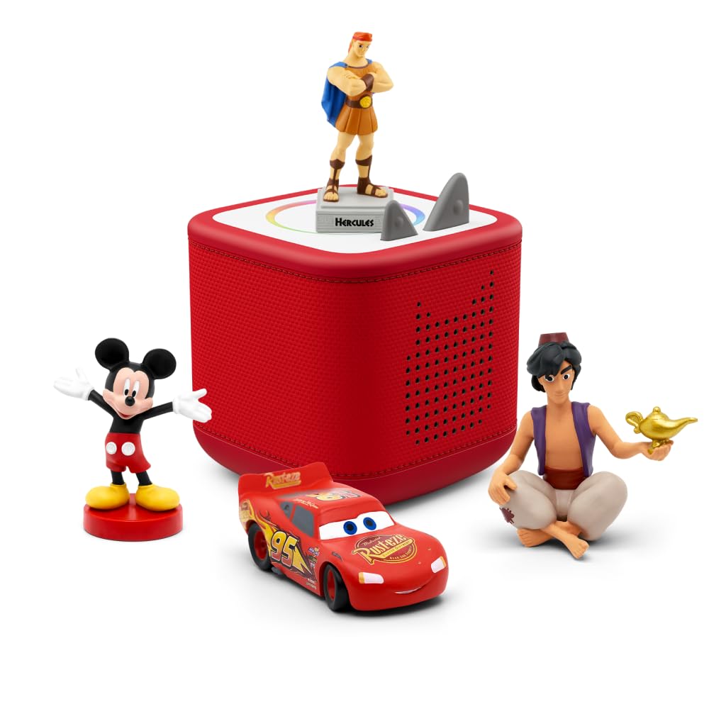 tonies Toniebox 2 Bundle Incl. 4 Disney Helden Herkules, Cars, Mickey Maus, Aladdin, Rot, Audioplaye