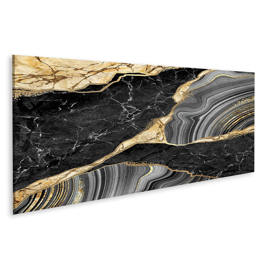 islandburner Bild auf Leinwand Abstrakter Hintergrund Schwarzer Marmor und Achat Mosaik mit goldenen