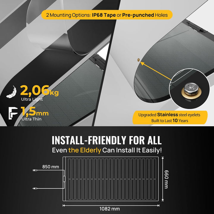 BougeRV Yuma 100W CIGS Solarpanel Flexibel 360° Flexible Solarmodule ETFE IP68 mit Klebeband Solarpl
