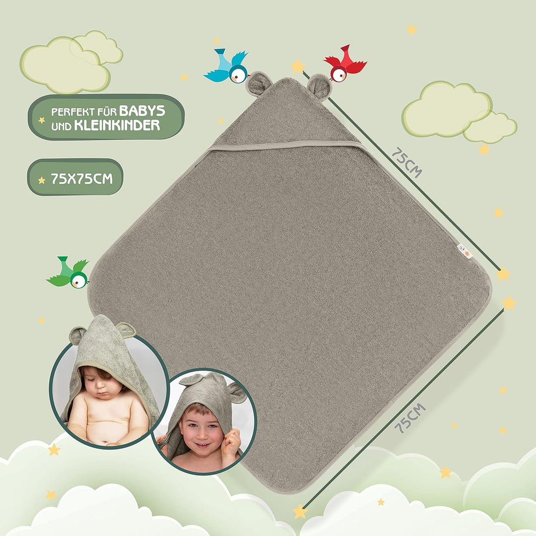 ® Kapuzenhandtuch Baby EXTRA dick, warm & weich | 75x75cm Babyhandtuch mit Kapuze 100% Bambus | Baby